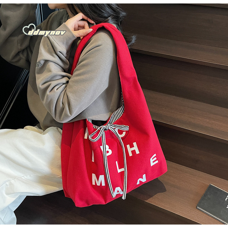 Canvas Reversible Large Capacity Commuter Korean Style New Shoulder Bag for Women ddmynov