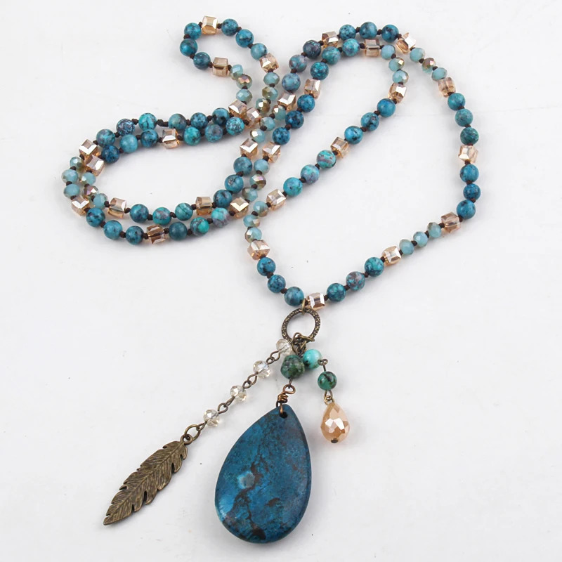 Fashion Bohemian Jewelry Accessory 6mm Multi Glass/Stones Knotted With Stone Dorp Pendant Necklaces For Women Gift 250604