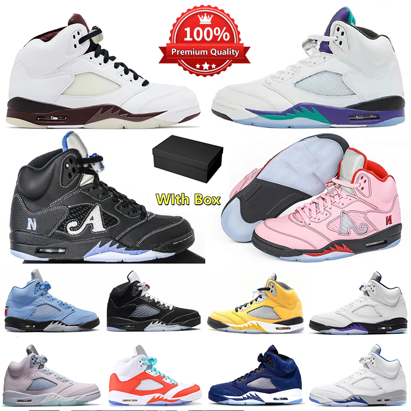 Designer Basketball Shoes 5 5s Sports Sneakers With Box Men Women Racer Blue Arctic Pink Fire Red Wolf Grey Sail Lucky Green Black Cat Leather Fashion Trainers