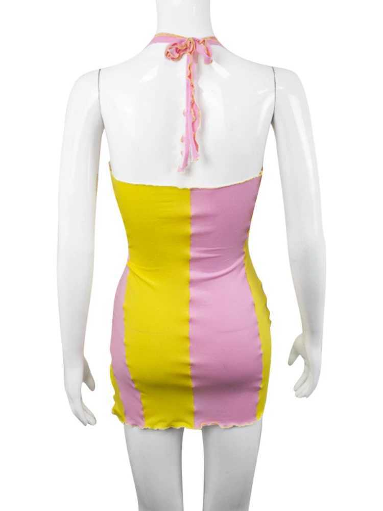 Sexy Contrast Stitching Halter Slim Bodycon Dress Women Sleeveless Off Shoulder Skinny Dress Elegant Club Party Dresses XJ250610