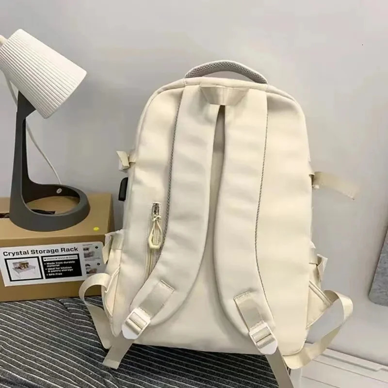 College Style Canvas School Bags For Solid Junior High School Student Schoolbag Korean Version Laptop Backpack Women 250606