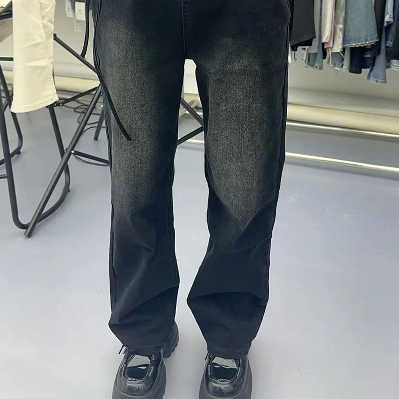 Vintage Washed Asymmetric Cropped Wide Leg Jeans - Factory Customized Wholesale Style 099