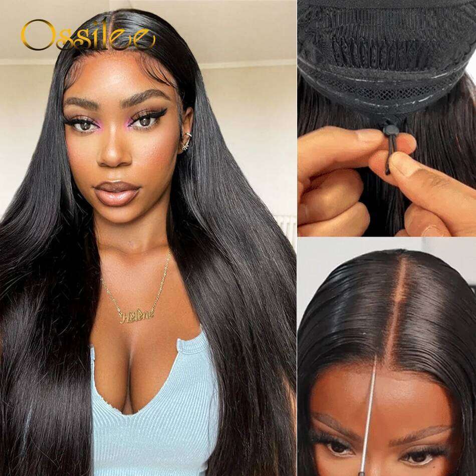 Ossilee 220 Density Pull Go Glueless with Elastic Drawstring Straight 13x6 HD Front Human Hair Wigs Pre Cut Lace Wig