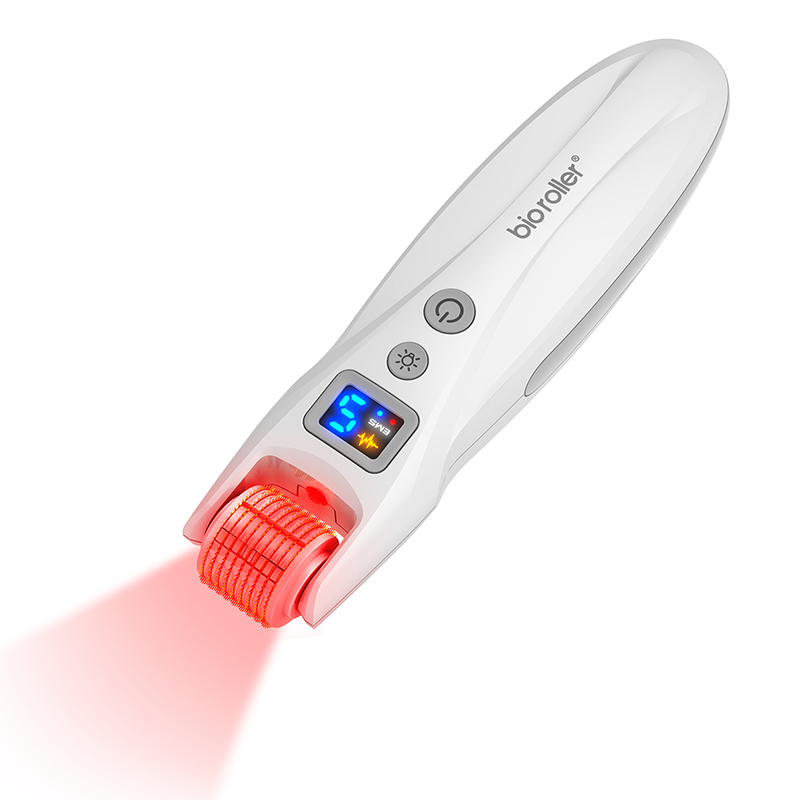 Micro Needling Bio Roller G5 EMS Muscle Stimulator with Red & Blue LED Lights - For Enhanced Hair Regrowth and Wrinkle Reduction