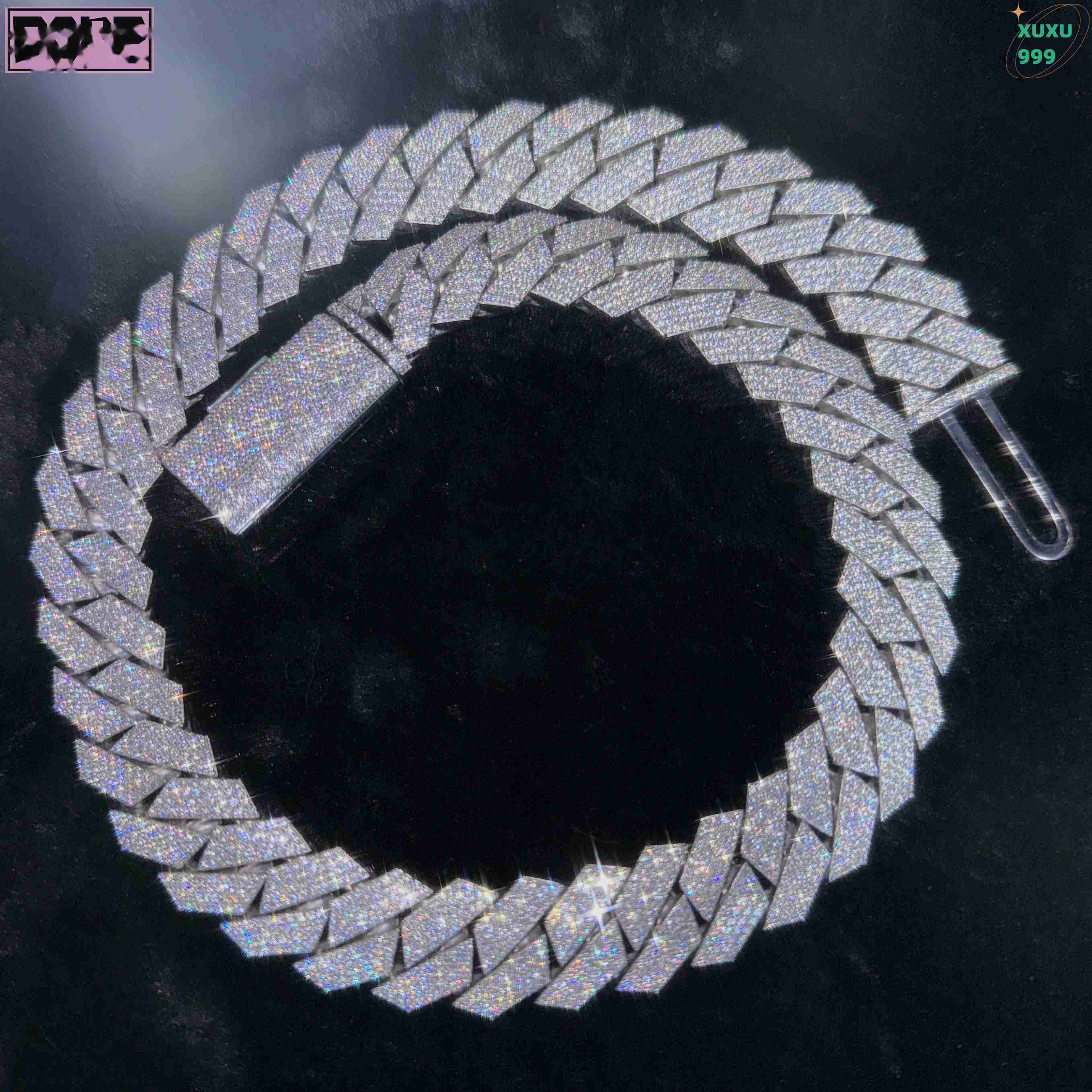 OACOCA 12mm 15mm VVS Moissanite Cuban Link Chain Custom Clasp 925 Silver Iced Hiphop Moissanite Cuban Chain