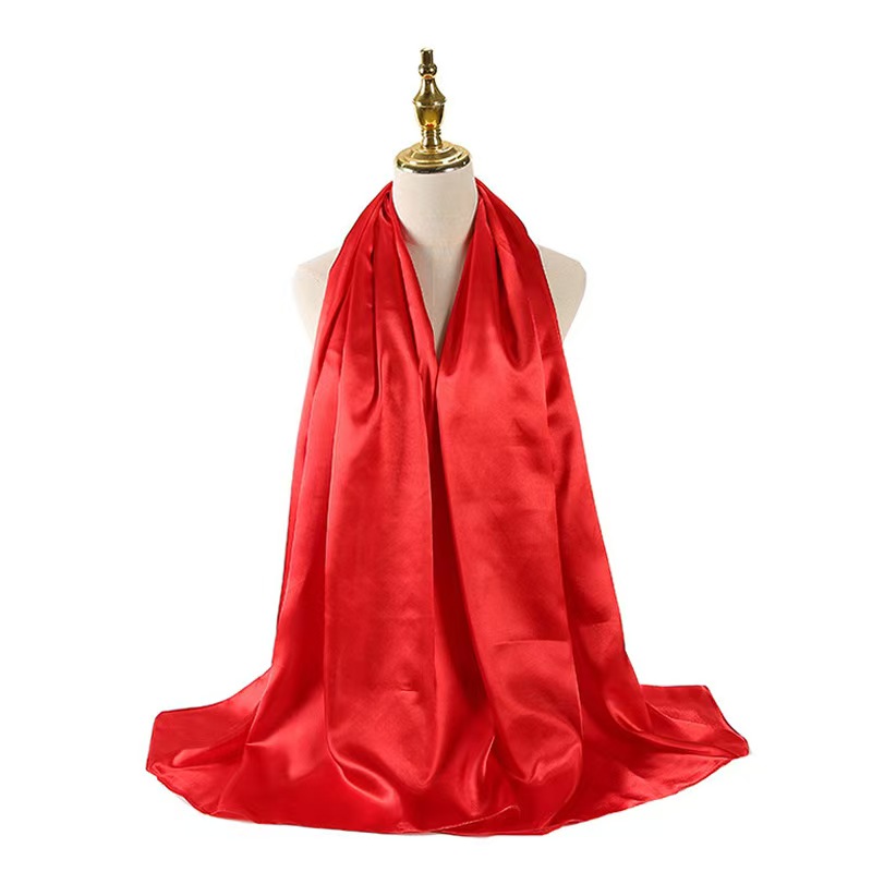 K974 Shawl satin long scarf 70/180 imitation silk scarf temperament mother scarf autumn sunshade solid color gauze scarf