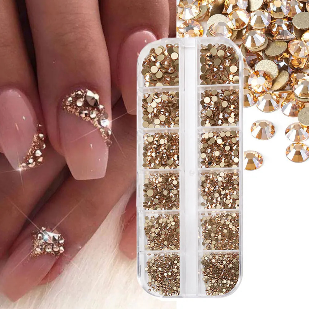 12grids Red Nail Gems s 2345mm FlatBack Crystal Diamond SS610162030 Mixed Glass Charms 250606