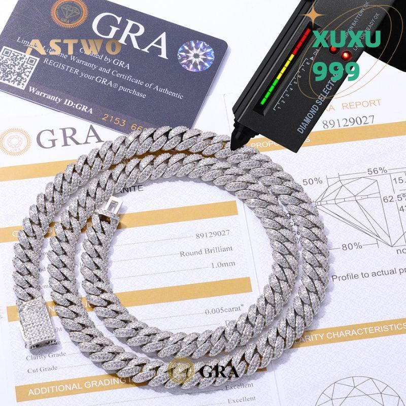 Premium Gold Plated Moissanite Cuban Chain Necklace for Men Streetwear Style 925 Sterling Silver Jewelry Moissanite Chain OACOCA