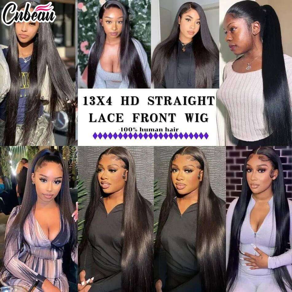 250 Density 13x4 13x6 Straight HD Transparent Front Human Hair Wig 50 52 Inch Pre Plucked Lace Frontal Wigs Bone Brazilian