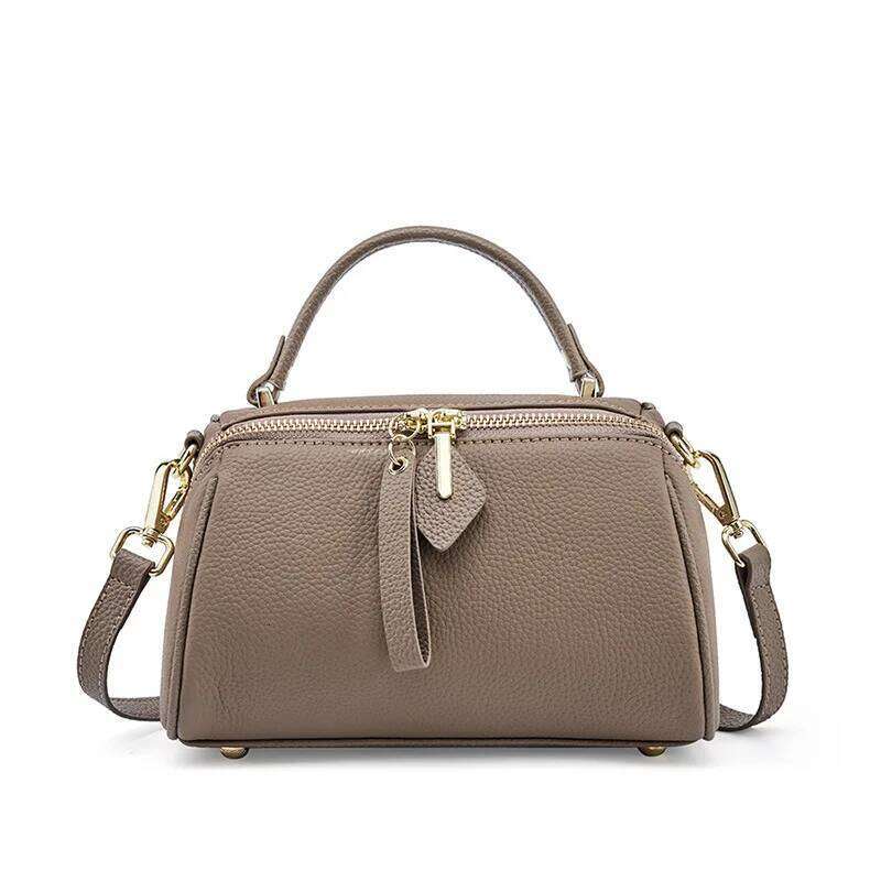 Genuine Leather Ladies' 2024 New Retro Simple Classic Boston Handbag Cowhide Diagonal Shoulder Bag