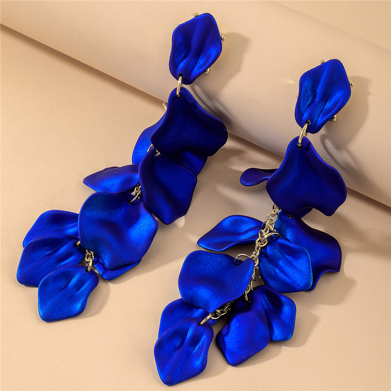 European American Rose Petal Inspired Long Tassel Earrings Eco Friendly Elegant Trendy Statement Jewelry for Women