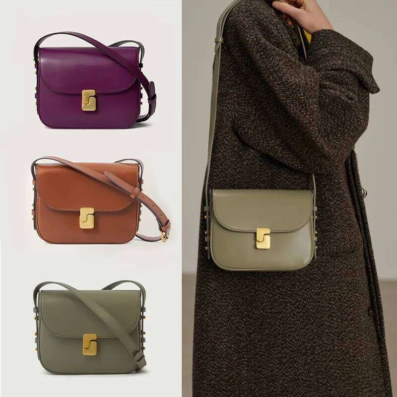 Genuine Leather Women's Shoulder Bag Handbag Messenger Preppy Female Vintage Envelope Bags Desinger Briefcase Purple