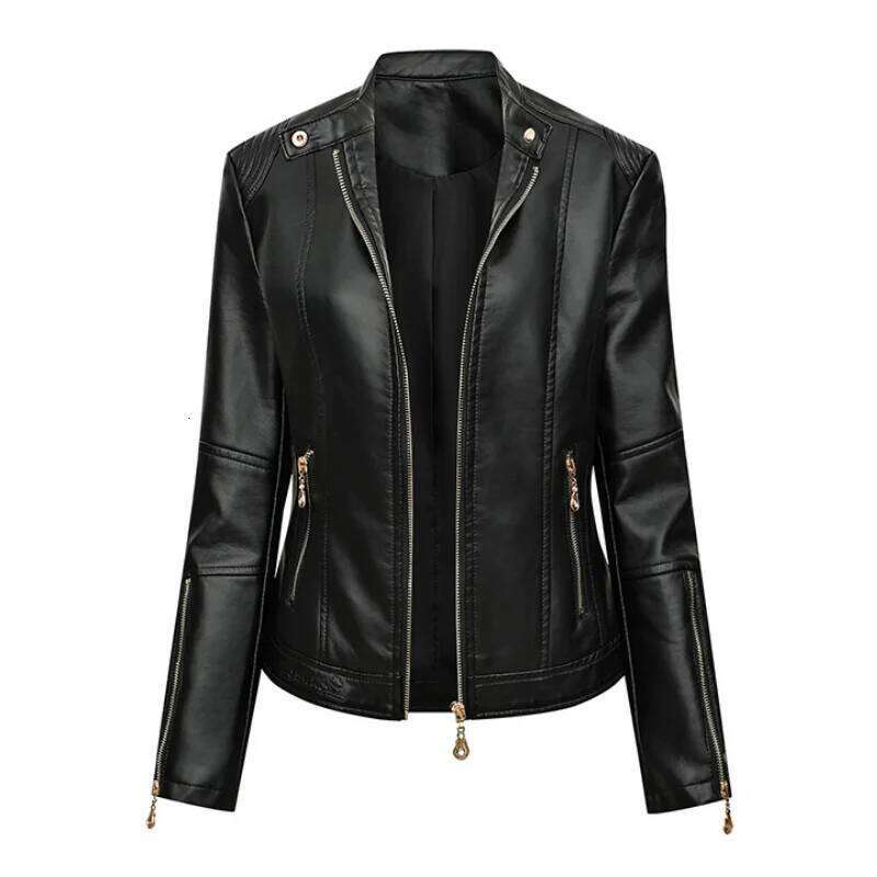 PU Faux Jacket Women Slim Fit Fashion Zipper Casual Biker Jackets Outwear Female Tops Spring Autumn Leather Coat WF163