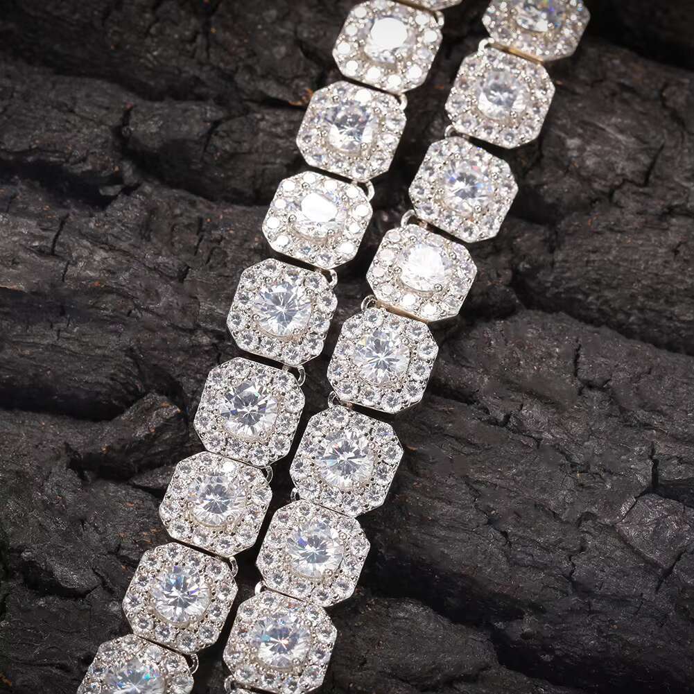 OACOCA 10mm 12mm Sterling Silver Hip Hop Jewelry Moissanite Vvs Tennis Chain Necklace