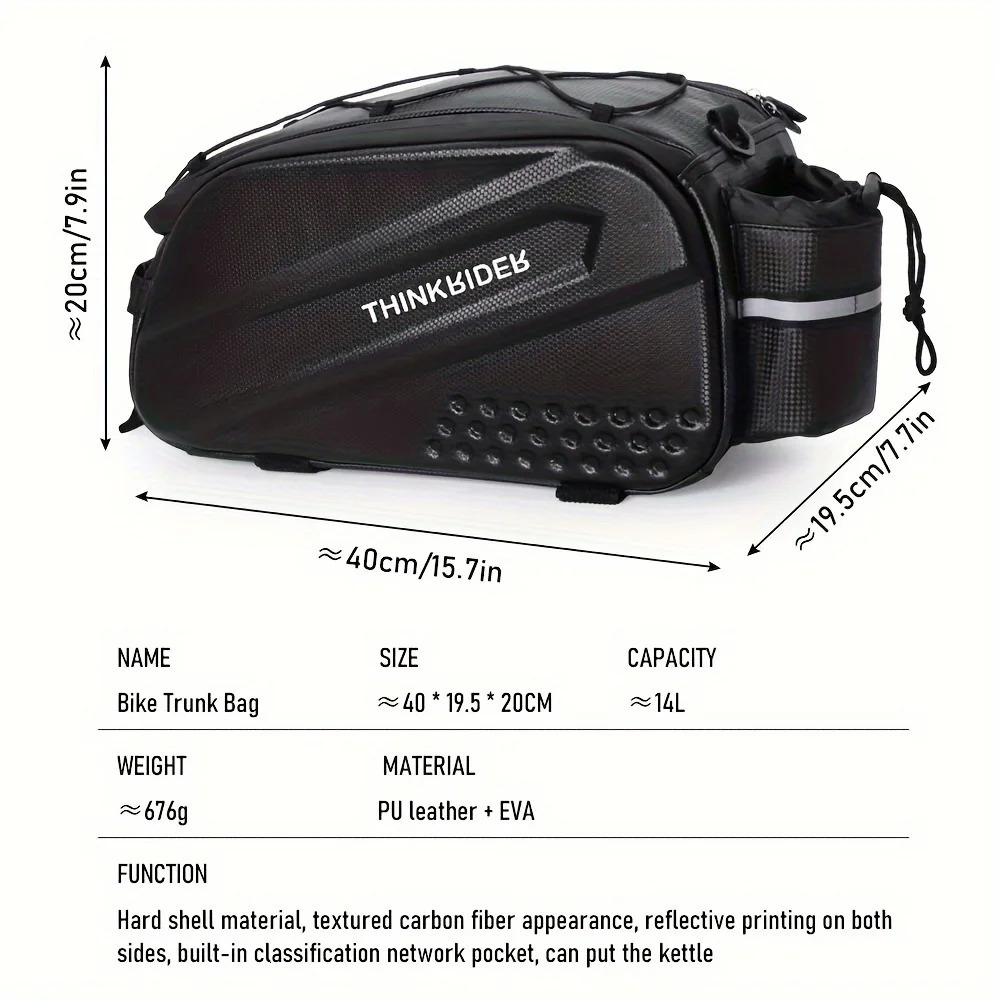 ThinkRider Bicycle Hard Shell Tear Hunch Bag 14L Large Capacity Hunch Bag Anti-Splash Material With Rain Cover 250610