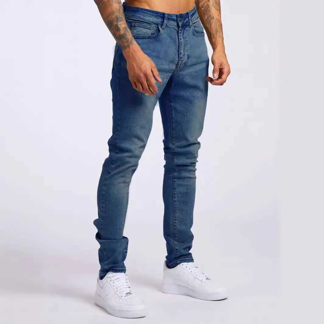2025 Mens Jeans Elastic Skinny Solid Color Stretch Pencil Pants Slim Fit Denim Jeans Jogging Streetwear Cowboy Casual Trousers M250609