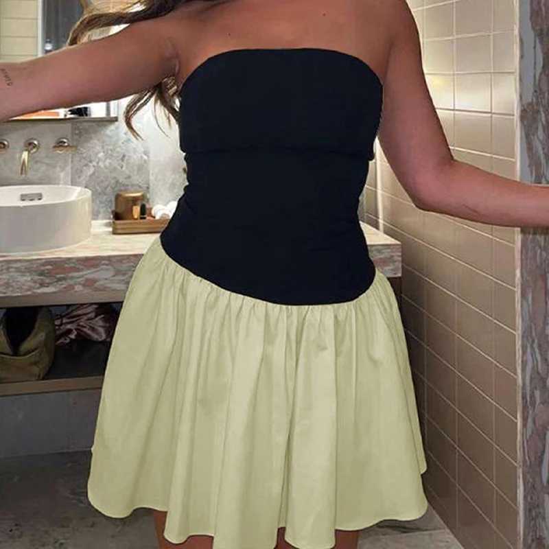 Sexy A-Line Dress Summer Strapless Women Slim Fit Off Shoulder Fashion White Patchwork Casual Party Female Mini Dresses Clothing XJ250610