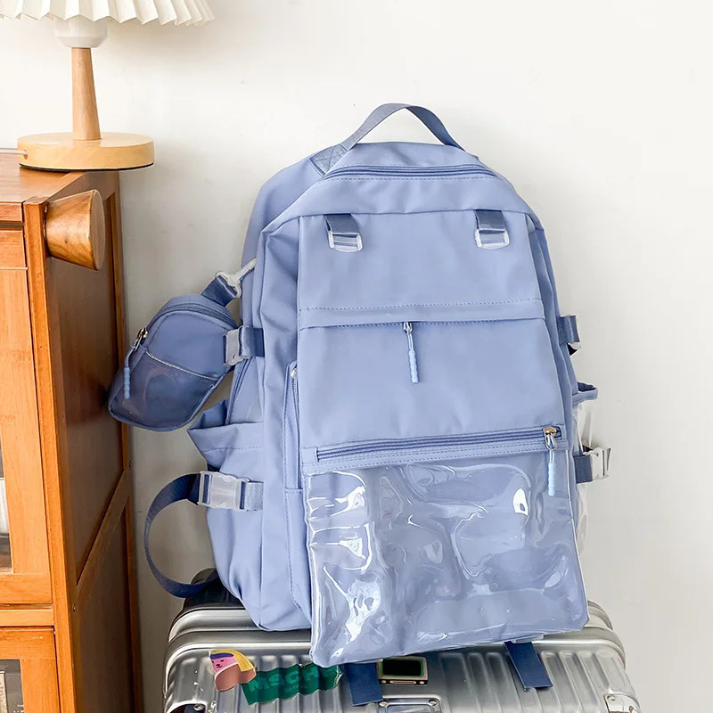 Transparent Vintage Pockets Students Backpacks Y2k Aesthetic Women Casual All Match Schoolbags Korean Trendy Streetwear Ita Bags 250606