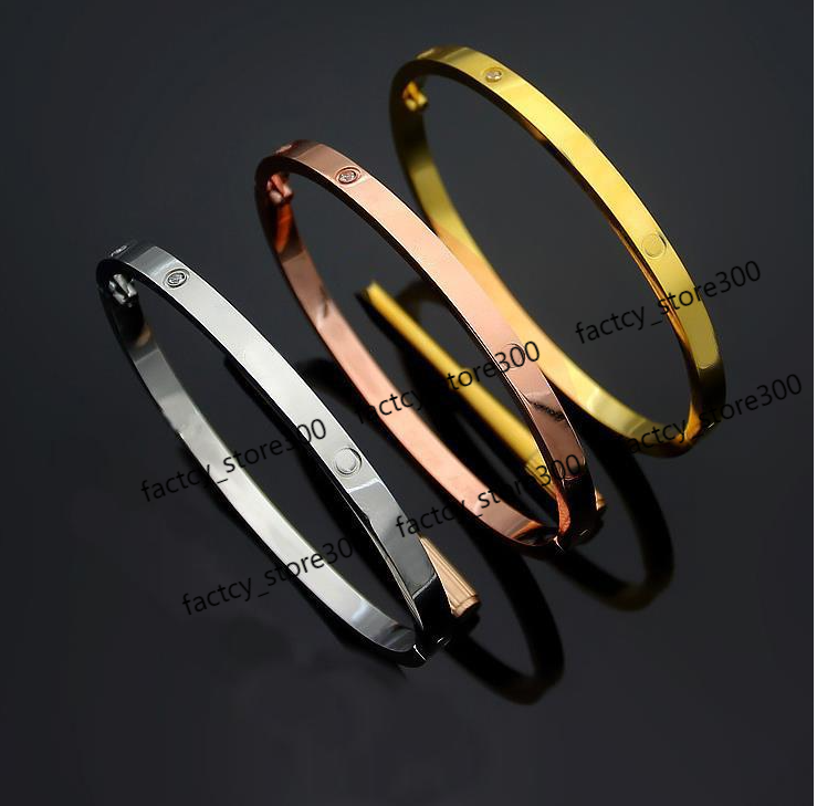 4mm thin Fashion designer New Bangles Titanium steel Love silver rose gold braceletes Bangles Women Mens Bracelet Jewelry 16-19cm