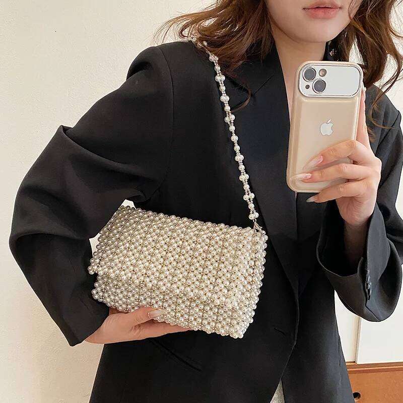 Exquisite Handmade Pearl Beaded with Vintage Underarm Shoulder Purse Design DIY Kit or Finished Crossbody Phone Bag
