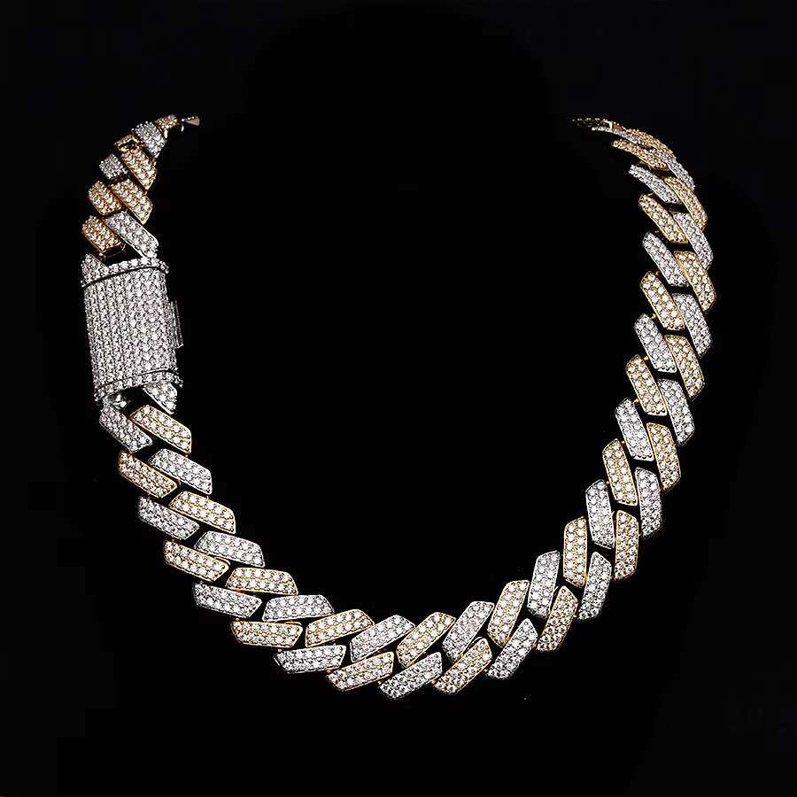 OACOCA Solid Silver 925 Prong Cuban Link Necklace 9mm 12mm 15mm 20mm Pass Diamond Tester Two Toned Cuban Real Moissanite Chain