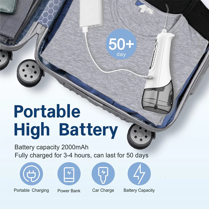 L9 Oral Irrigator USB Rechargeable Water Flosser Portable Dental Water Jet Floss Tooth Pick 4 Jet Tip 300ml 4 Modes Teeth Clean 250605