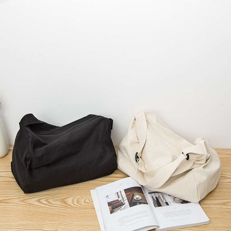 Korean Simple Student Canvas Versatile Mori Style Literary Single Shoulder Ins Casual Solid Color Zipper Crossbody Bag
