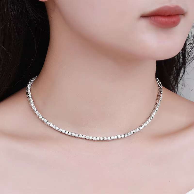 OACOCA 925 Sterling Silver Moissanite Tennis Necklaces Gifts 2.5-6.5mm D Color Round Cut Diamond Tennis Necklace