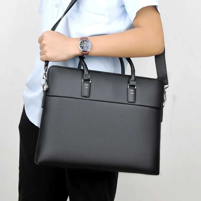 Mens Professional Leather Briefcase 14 Laptop Office Bag with Shoulder Strap Waterproof Business Messenger Bag W251022
