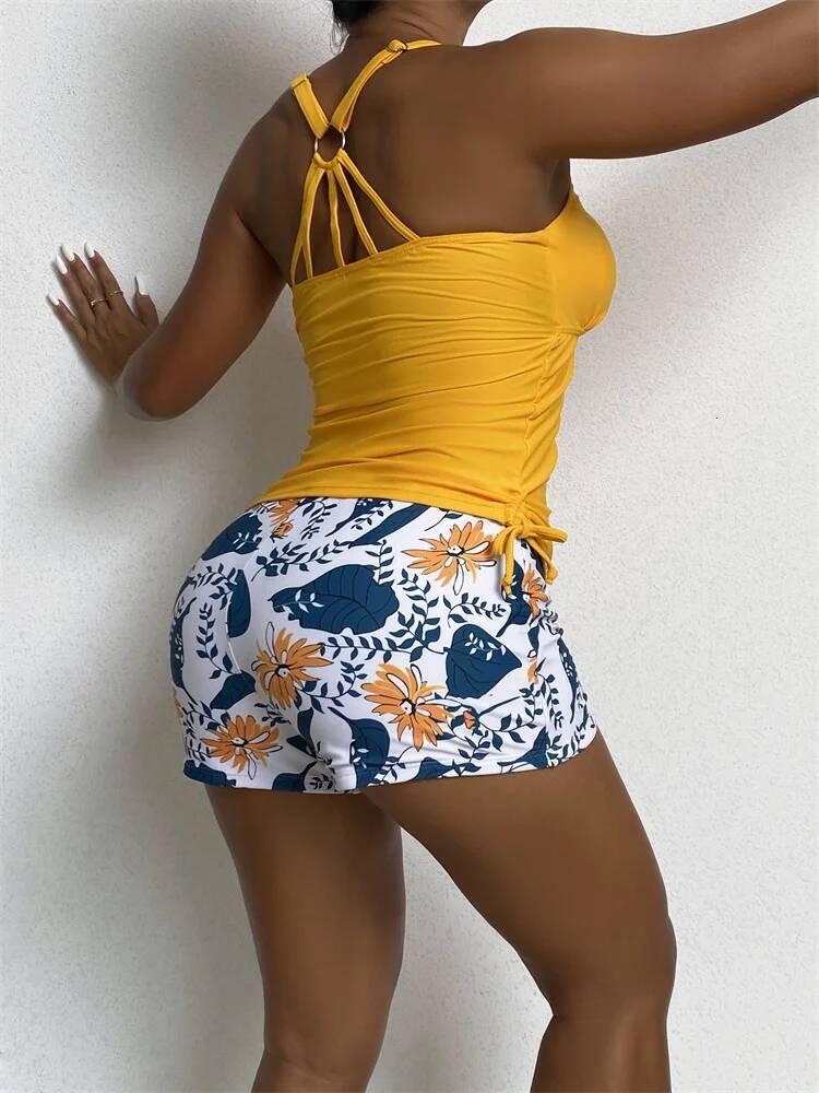 Bikini Swimsuit Women Swimwear 2025 New Solid Print Tankini Bikinis Set Boxer Shorts Bathing Suit For Female Summer Beach Wear