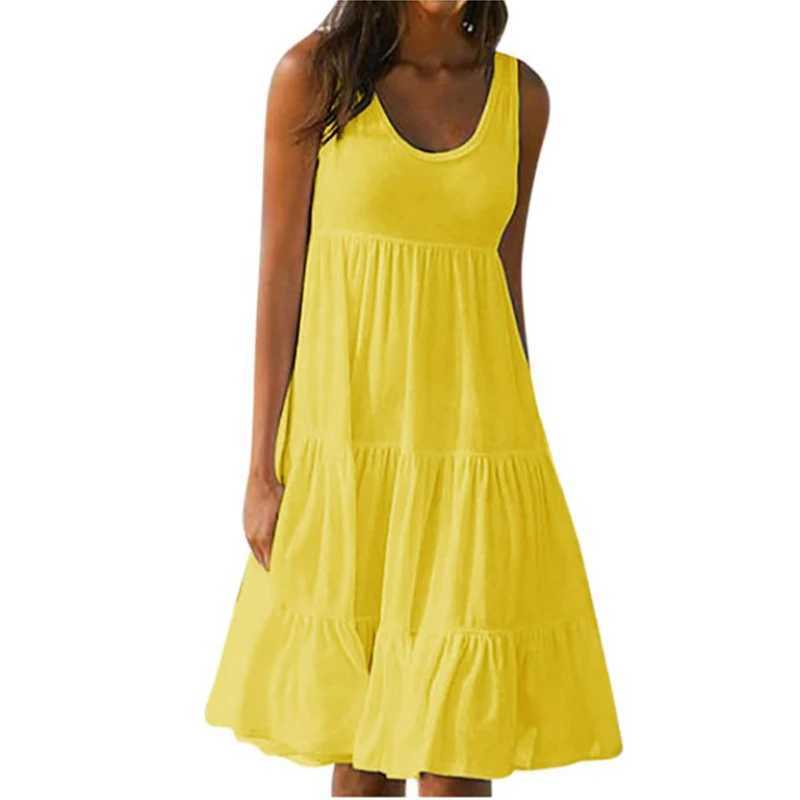 Women Casual Solid Mini Dress 2024 Summer Elegant Sleeveless Ruffles Loose Short Dress Beach Party Sundress Oversize Streetwear XJ250610