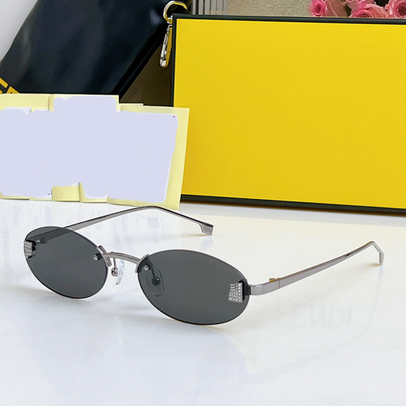 4078 First Crystal Sunglasses For Women Designer Sunglasses Rimless Oval Sunglasses Grey Lens with F motif luxury brand Sunglasses Perfect for work and leisure