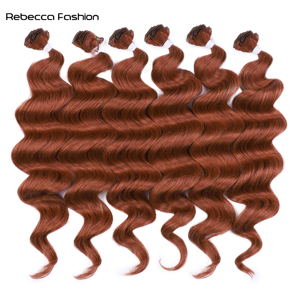 Rebecca Fashion Water Wave Hair Bundles Synthetic Hair Extensions 6PCS Weave Bundles 24" Loose Deep High Temperature Fiber