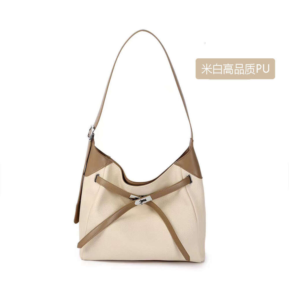 2025 New Niche Color-Block Washed Denim Genuine Leather Large Capacity Tote Versatile Shoulder Fashion Women's Bag