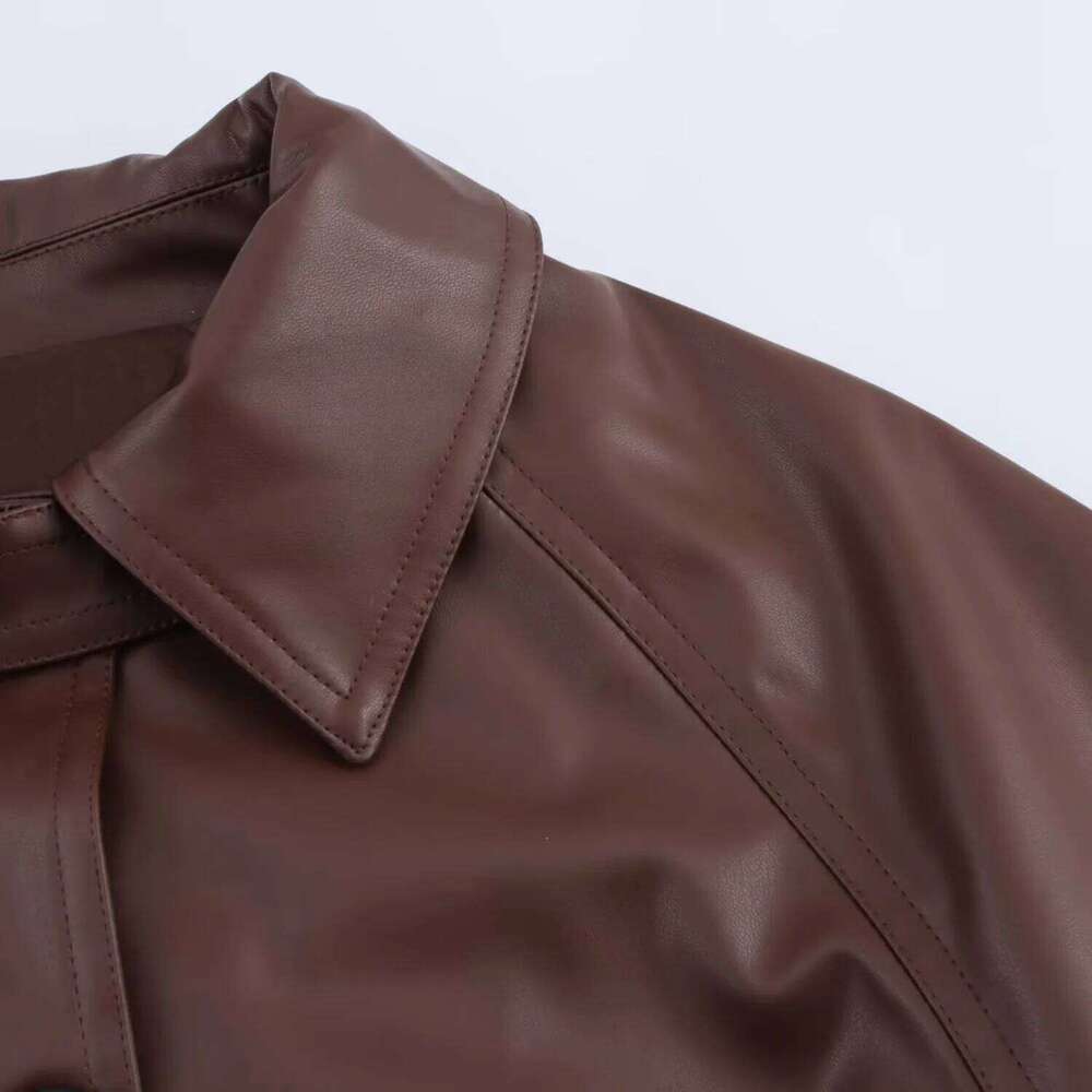 2025 Myst&Za women's summer new jacket with collar and belt, commuting casual faux leather short jacket, windbreaker