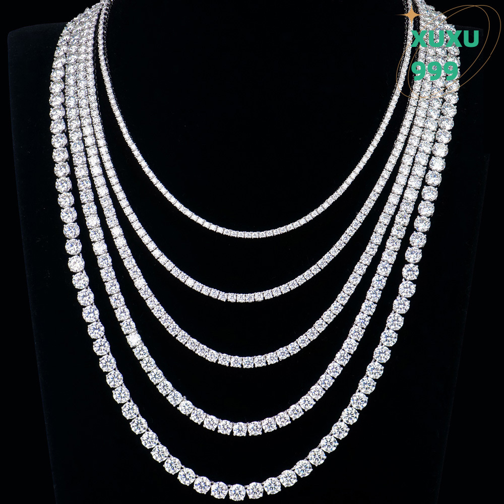 OACOCA Fine Jewelry 2-6mm Hip Hop Men 925 Sterling Silver Ice Out Vvs Mossanite Moissanite Diamond Tennis Necklace Chain for Women Men