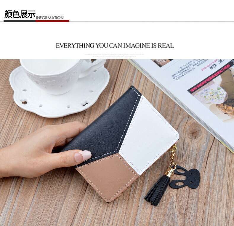 Hot Selling High-End Wallet for Women, Short Style, Fashionable Ladies' Patchwork Three-Color Student Card Holder Coin Purse Purse MASA