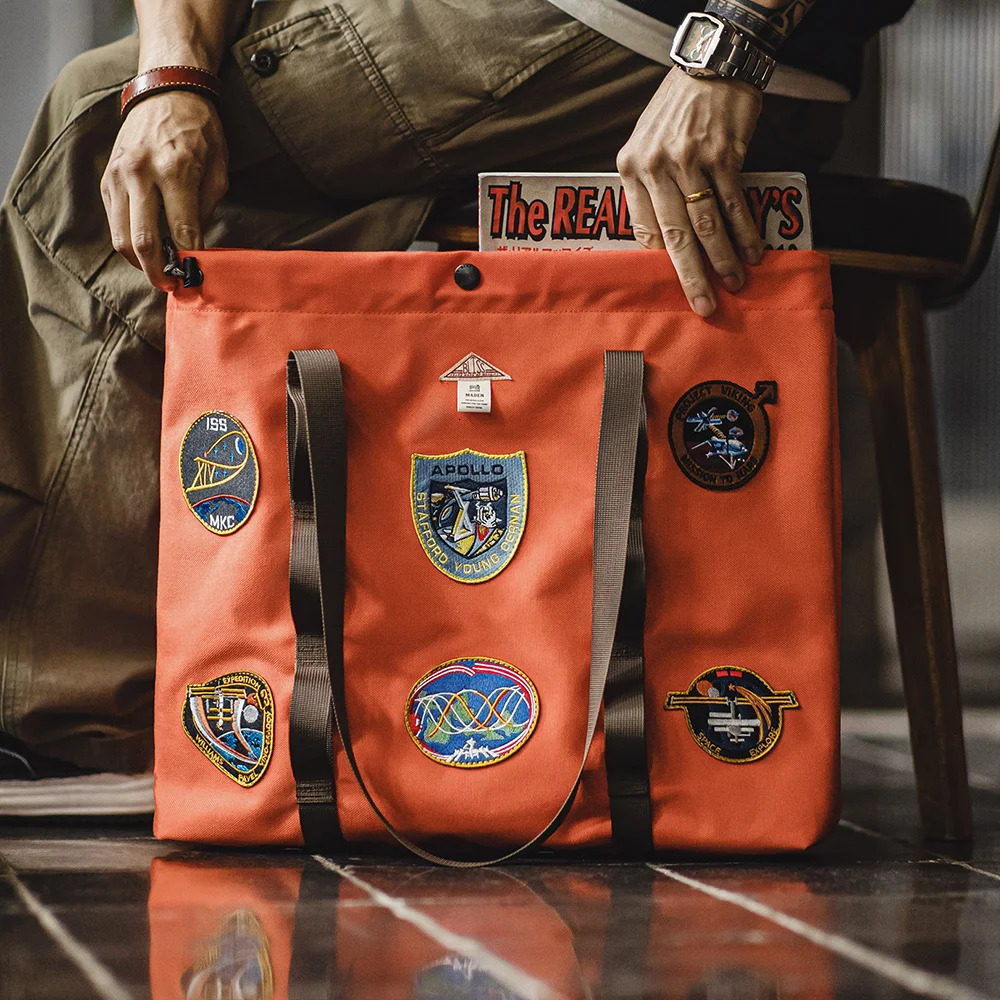 Maden Casual Space Exploration Embroidered Tote Bag Unisex Largecapacity Work for Commuting Spacious Laptop Shoulder Bags 250605