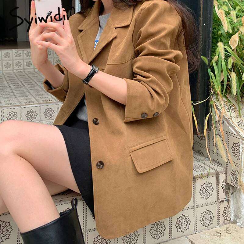 Syiwidii Fashion Women Blazers Casual Solid Lapel Single Breasted Coat 2024 Fall Winter Simple Retro Commuting Lady Outerwear