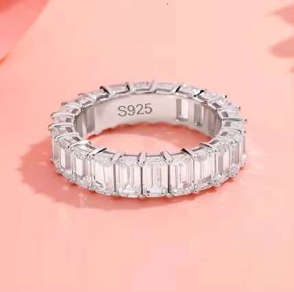 S925 Sterling Silver Full-Circle Ring with Princess-Cut Moissanite Diamonds Full-Circle Pave Set for Couples