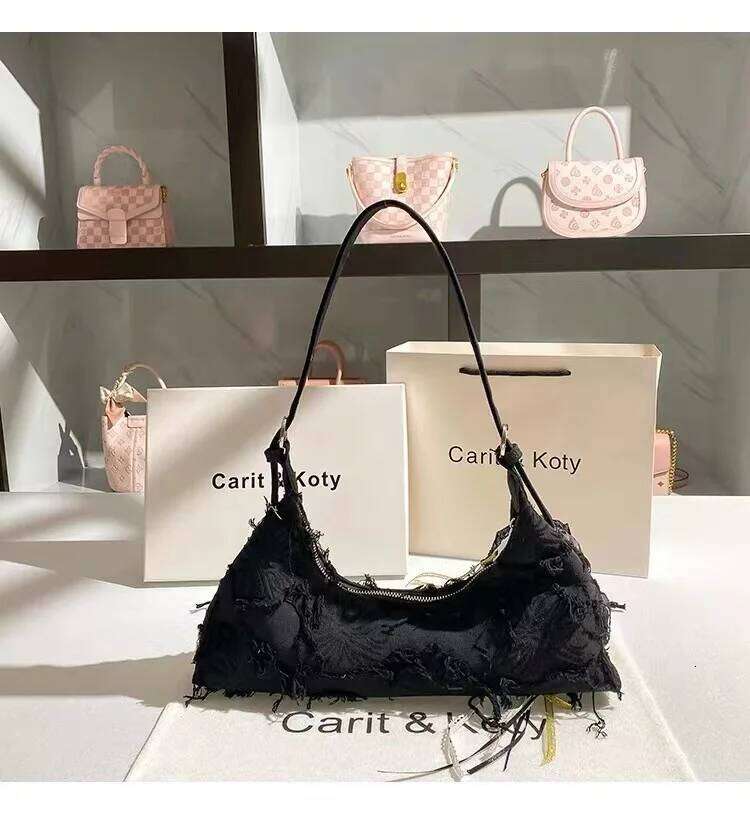 New Fashion Casual Denim Tassel Square Solid Floral Appliques Shoulder Women's Handbag Lady Purse Female Cool Bag