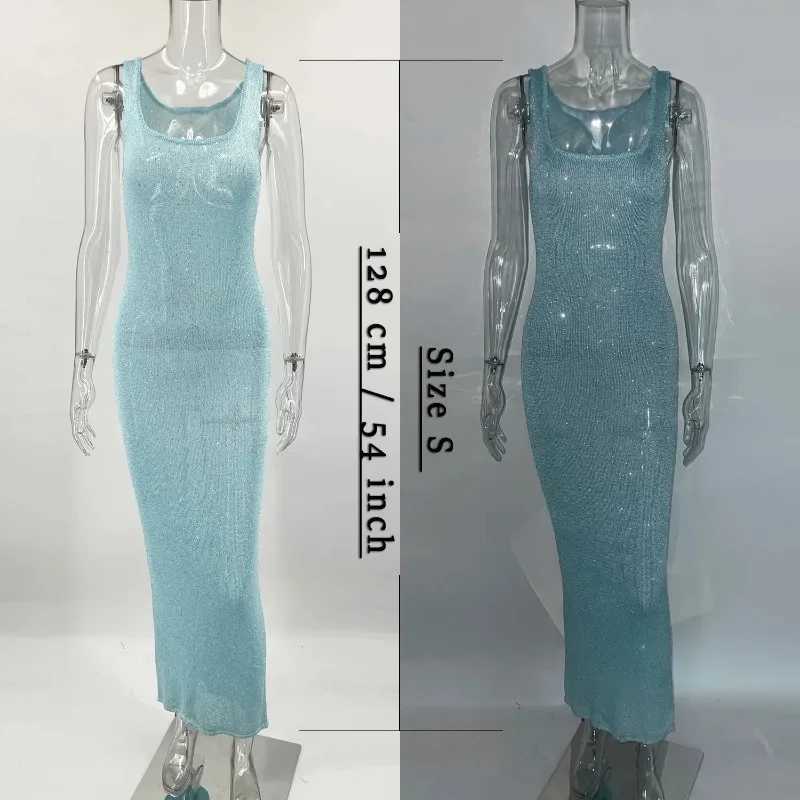 Talenza Sequin Off Shoulder Slim Maxi Dress Womens Sexy Sleeveless Glitter Dress Summer See-through Party Backless Slim Dress XJ250610
