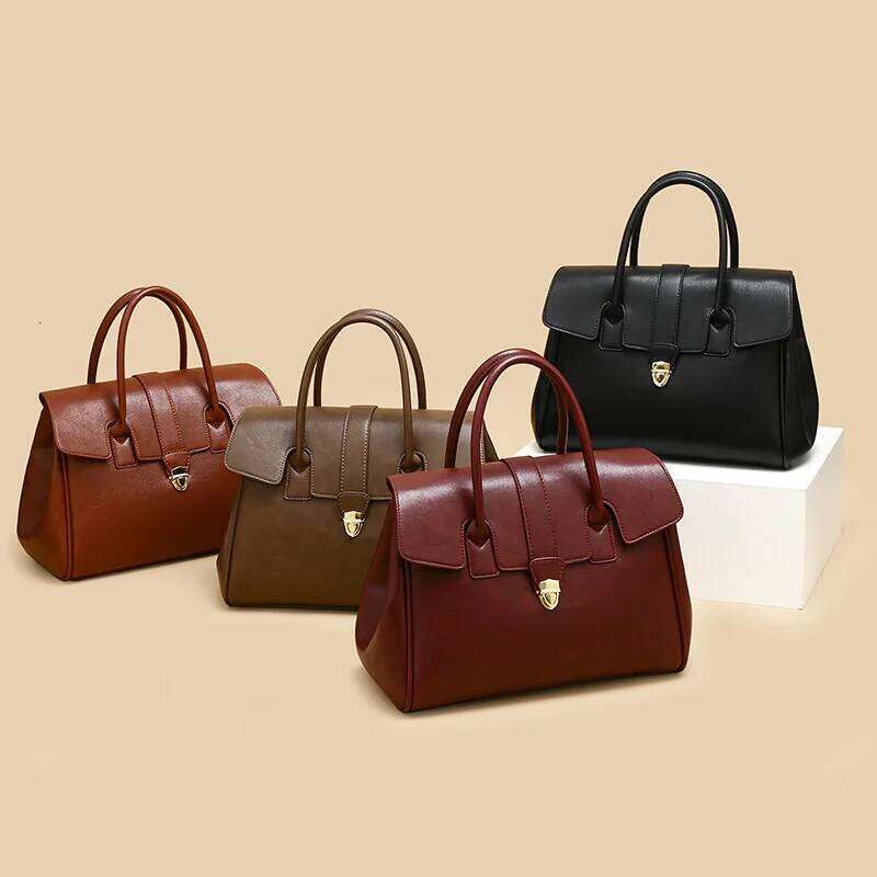 2025 Vintage Leather Tote For Women Spacious Designer Work Bag Water-Resistant Office Briefcase Commuter Travel Handbag