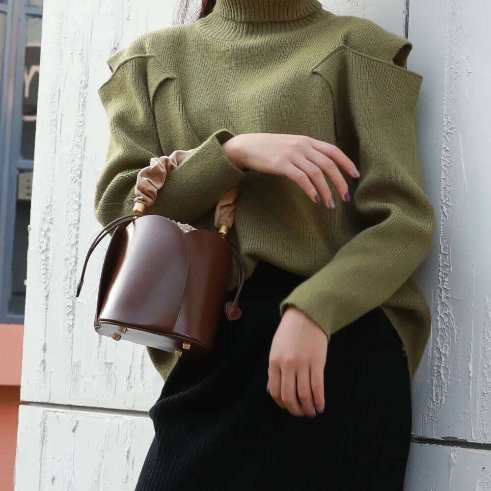 UBELLIN Mini Bucket Bag Women Solid Genuine Leather Ladies Crossbody Bags Flower Shape Tote Handbags Purses