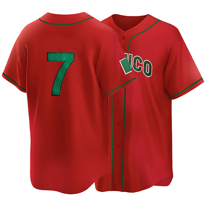 Men's 7 Mexico Red 2025 Baseball Jerseys Embroidered Shirts Uniform Jersey Shirt Baseball Button Down Shirt Birthday Gifts for Men Women