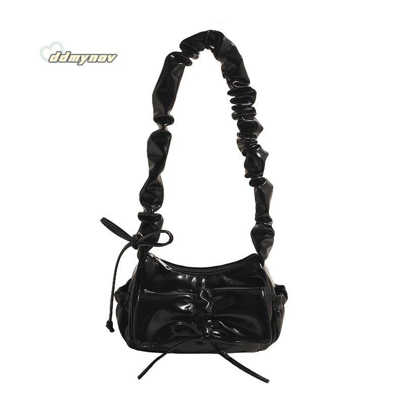 Trendy Sweet Bowknot Pleated Handbag Underarm for Women 2025 Summer New Fashion Single Shoulder Tote Bag ddmynov