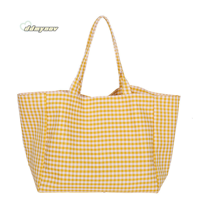 Korean Dongdaemun Large Capacity Plaid Tote Ins Trendy Fashion Artistic Lazy Shoulder Underarm Bag ddmynov