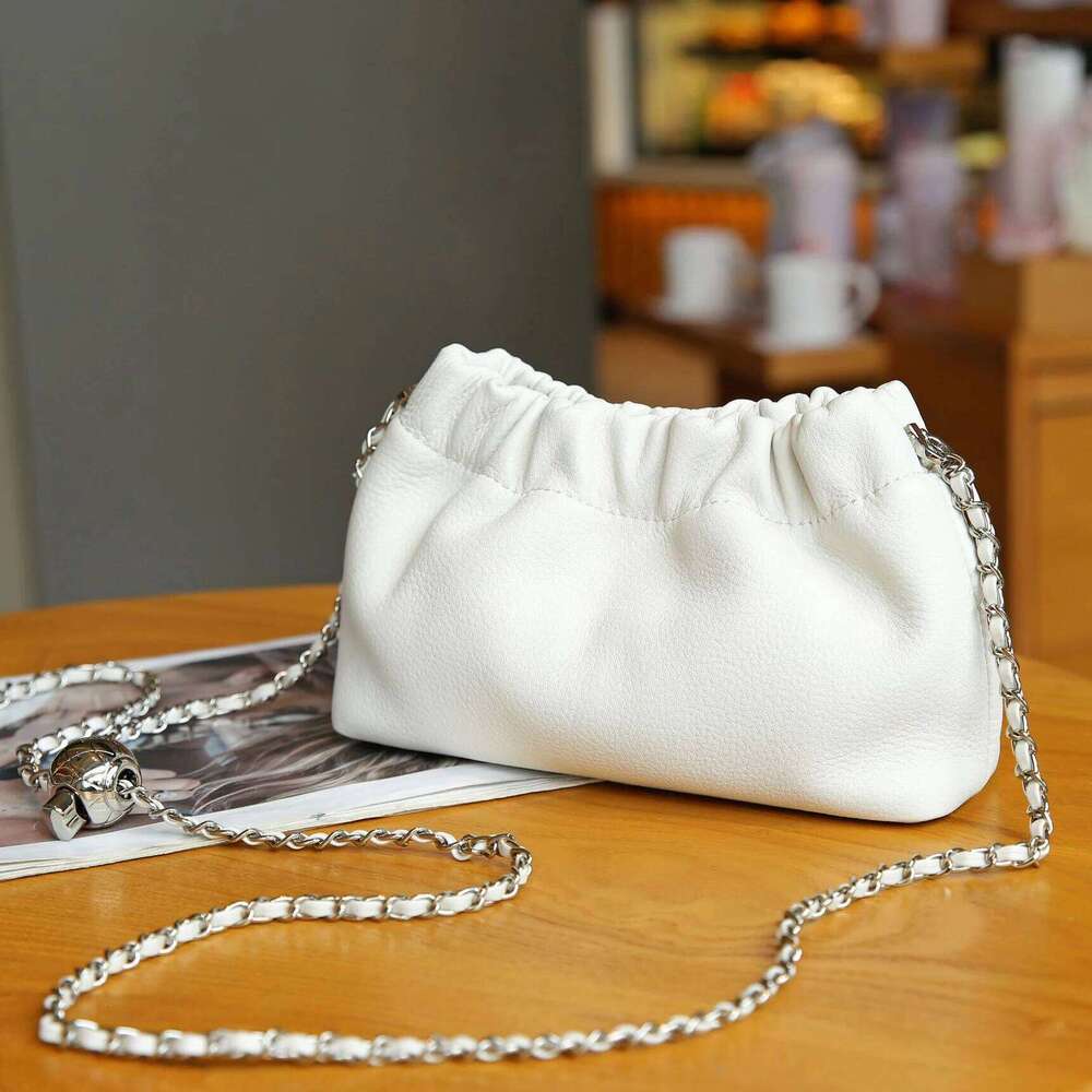 First Layer Cowhide Cloud Dumpling 2025 New Niche Design Small Gold Ball Chain Shoulder Fashion Women's Crossbody Bag