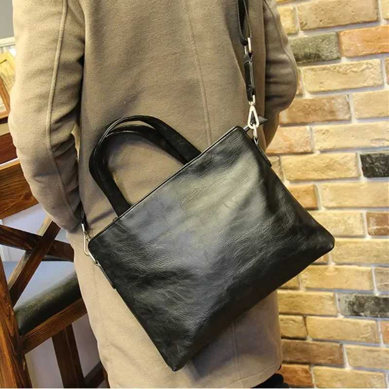 Business Black Mens Briefcase PU Leather Handbag For Documents Luxury Shoulder Messenger Bag Horizontal Man Laptop Bag bolsa W250610