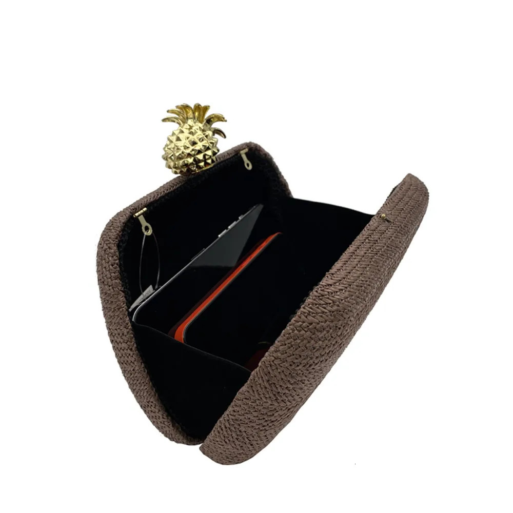 Fashion Pineapple Women Evening Bags Ladies Raffia Material Summer Clutch Purse Shoulder Chain Wedding Party Handbags 250605